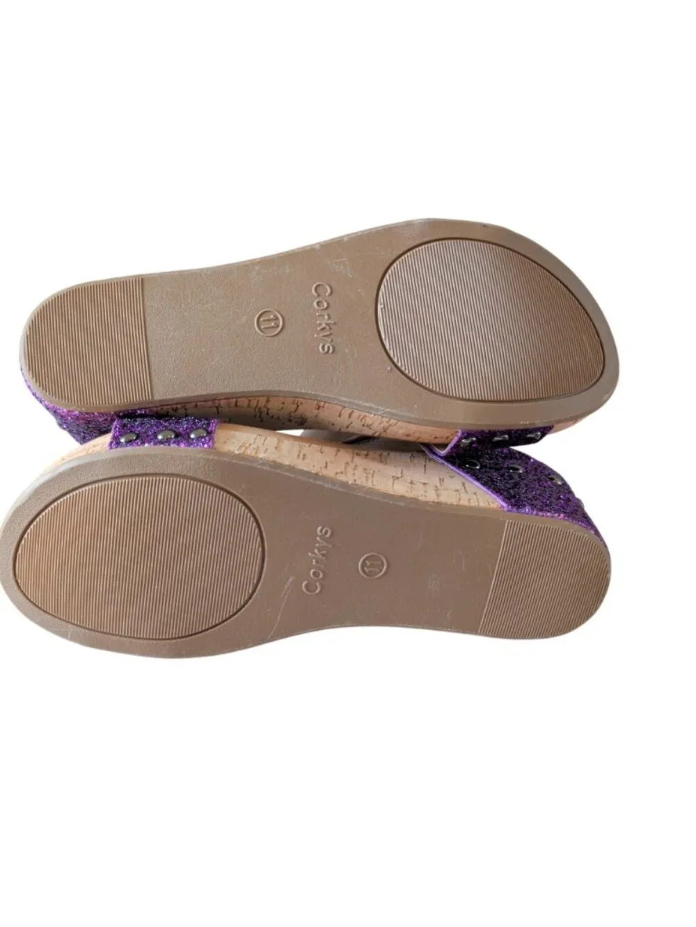 Boutique by Corkys Carley Womens 11 Purple Glitter Cork Wedge Sandals Studded